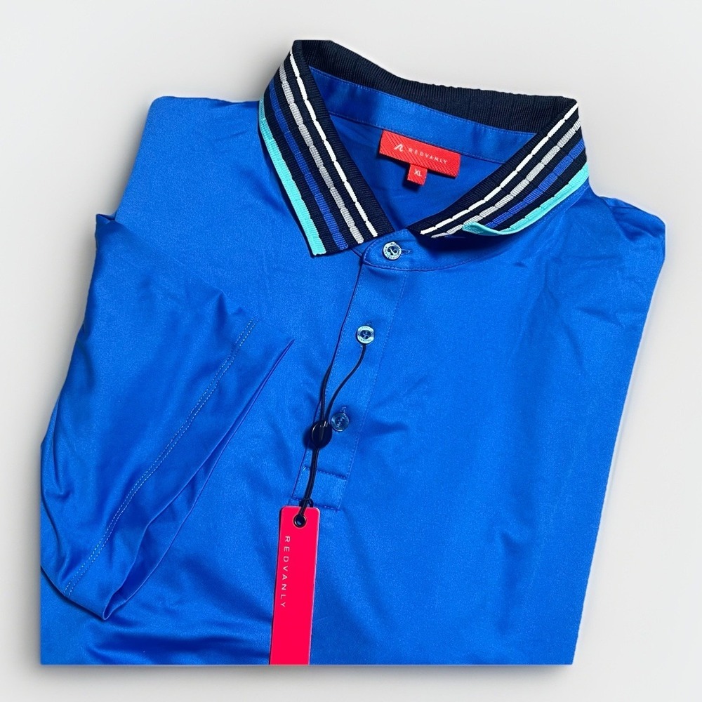 Redvanly Men's Mael Polo Shirt NWT XL Marine Blue Striped Collar